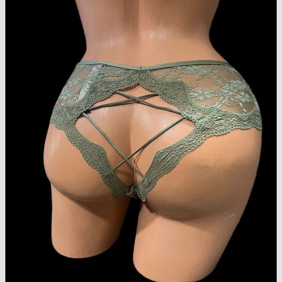 Victorias Secret Very Sexy Cut Out Strappy Back Lace cheeky panty olive Medium - Picture 8 of 8